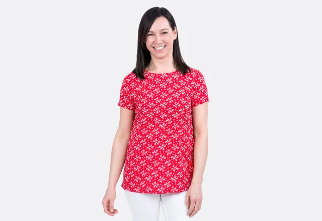 Anleitung DIY Bluse Viskose rot Blumenmuster kurzarm Anleitung DIY Bluse Viskose rot Blumenmuster kurzarm