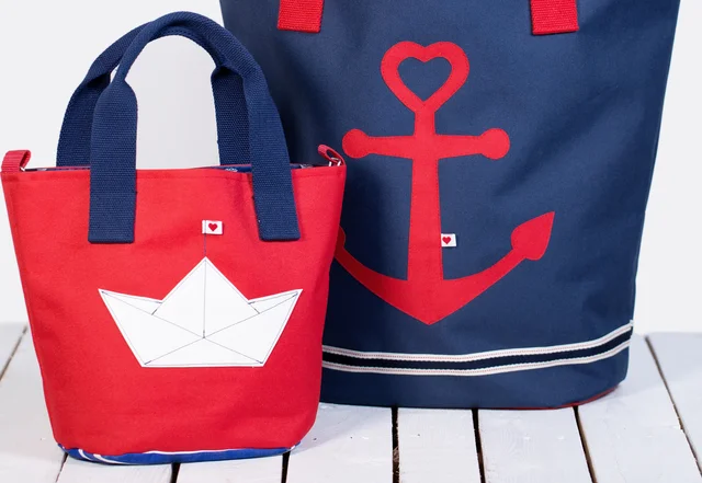 Strandtasche nähen Anker Papierboot Applikation