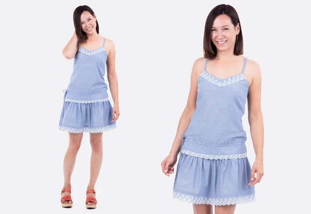 Schnittmuster Sommerkleid Chambraystoff mit Spitze Schnittmuster Sommerkleid Chambraystoff mit Spitze
