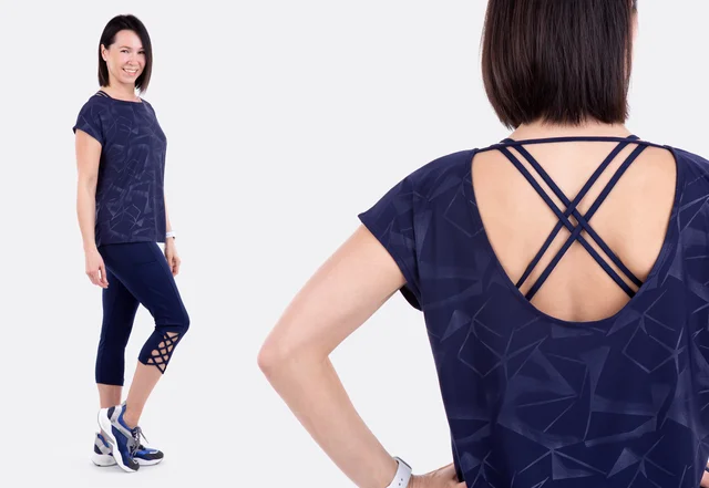 Schnittmuster Nähanleitung Sportset Straps Rückenausschnitt blau selbernähen Schnittmuster Nähanleitung Sportset Straps Rückenausschnitt blau selbernähen
