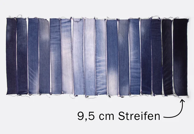 Jeans Patchwork Sitzkissen - Streifen vorbereiten Jeans Patchwork Sitzkissen - Streifen vorbereiten