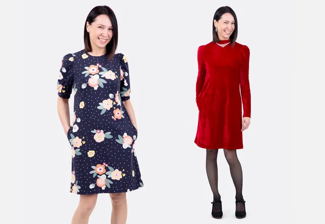 Schnittmuster Damenkleid mit Puffärmel und Passe mit Raffung selber machen