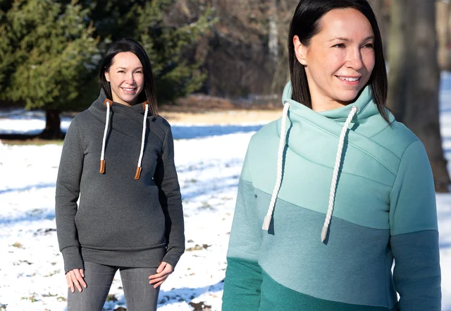 Schnittmuster Sweatshirt mit Wickelkragen selber nähen Winterpulli Schnittmuster Sweatshirt mit Wickelkragen selber nähen Winterpulli