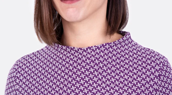 Schnittmuster A-Linienkleid Turtleneck-Ausschnitt aus Jacquard-Jersey nähen Schnittmuster A-Linienkleid Turtleneck-Ausschnitt aus Jacquard-Jersey nähen