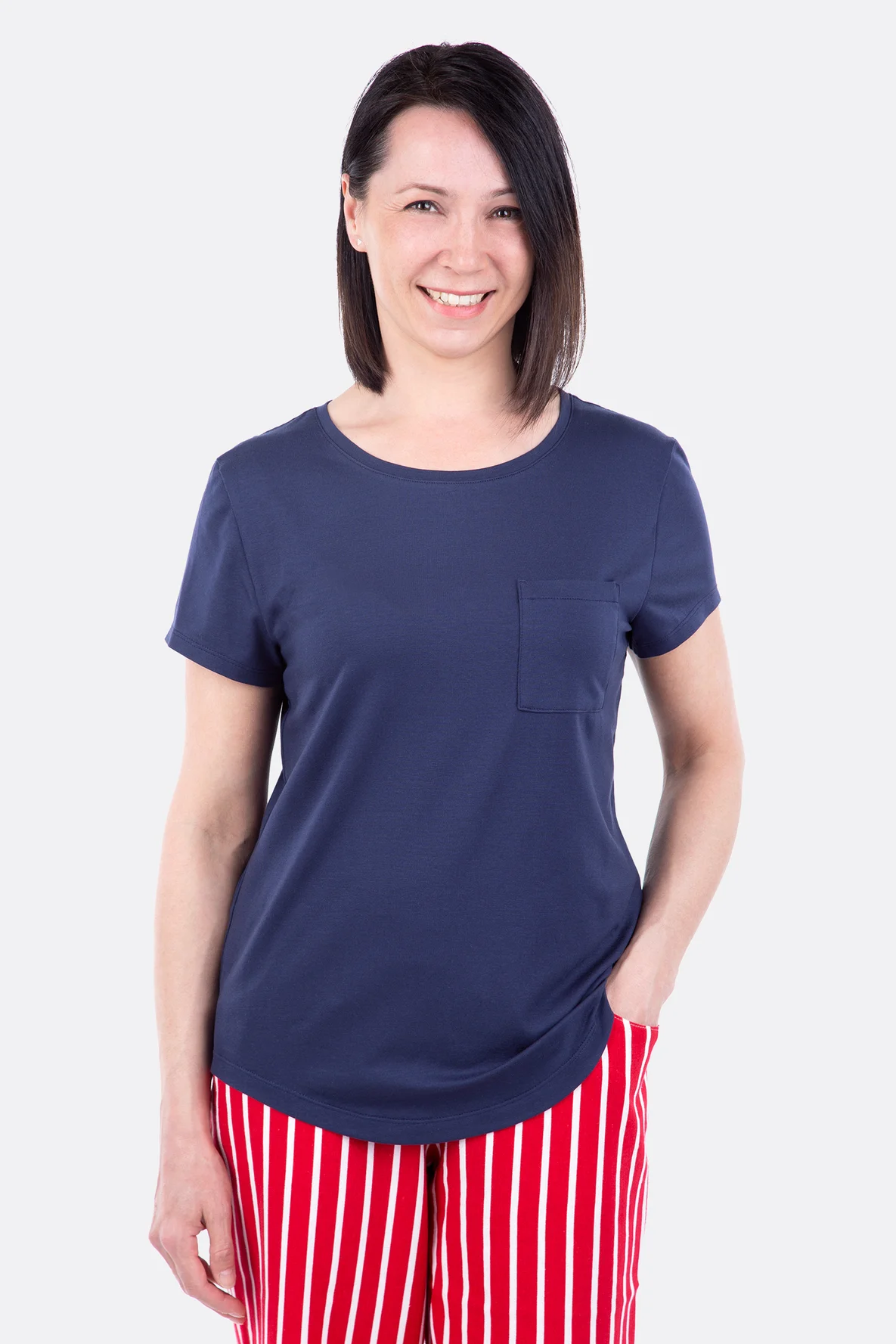 Schnittmuster Damenshirt Rundhalsausschnitt Brusttasche selbst naehen