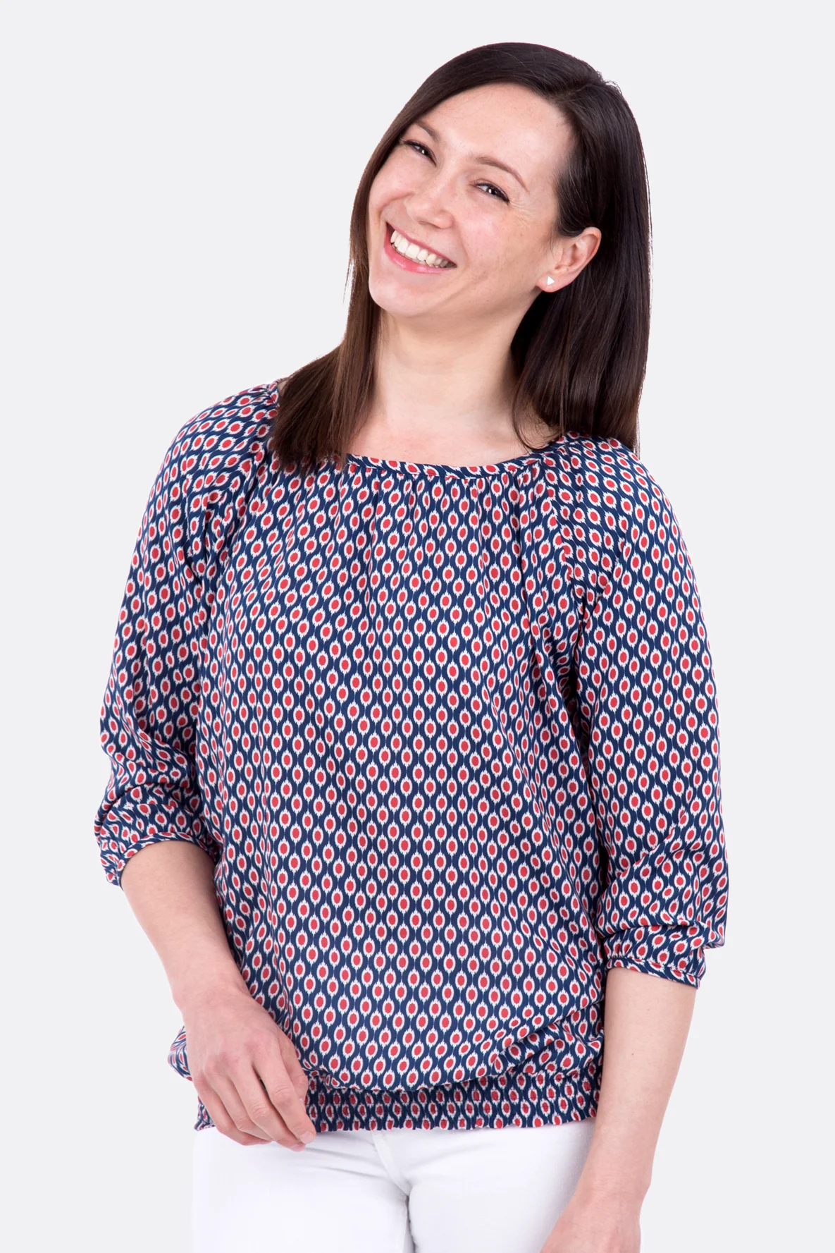 Schnittmuster Carmen für Bluse mit Smokbund und Dreiviertelärmeln