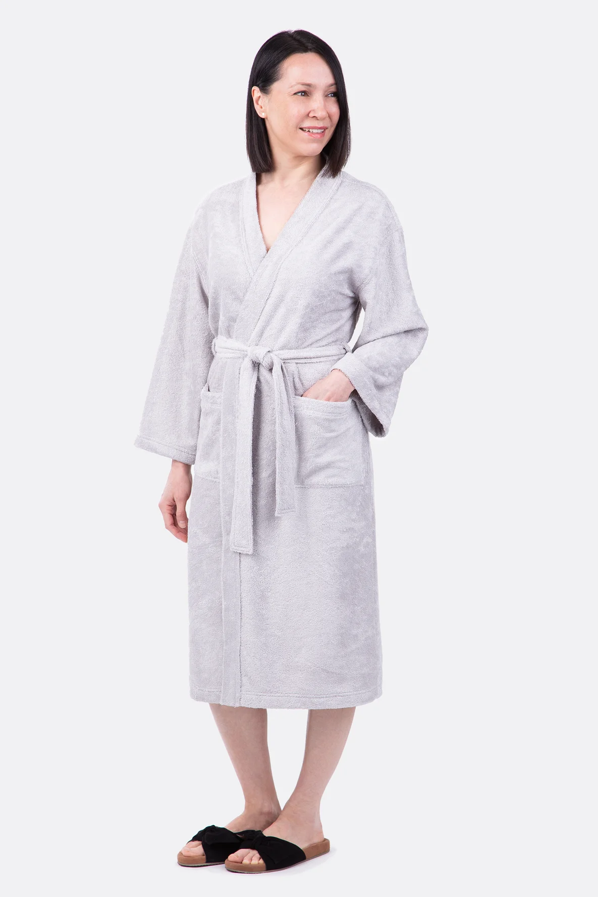 Schnittmuster für Damen Bademantel aus Frottee für Sauna mit Taschen