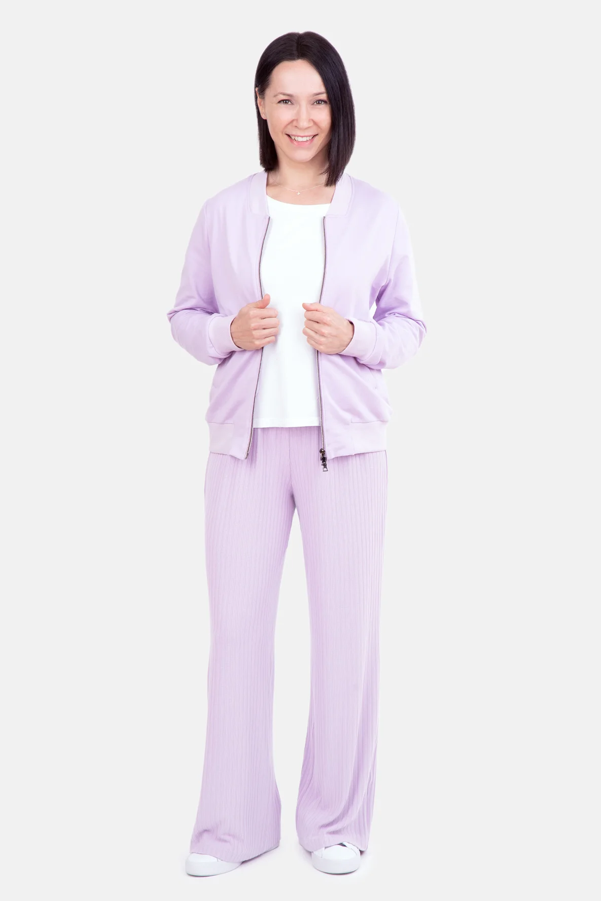 schnittmuster Collegejacke Jerseyhose flieder nähen DIY