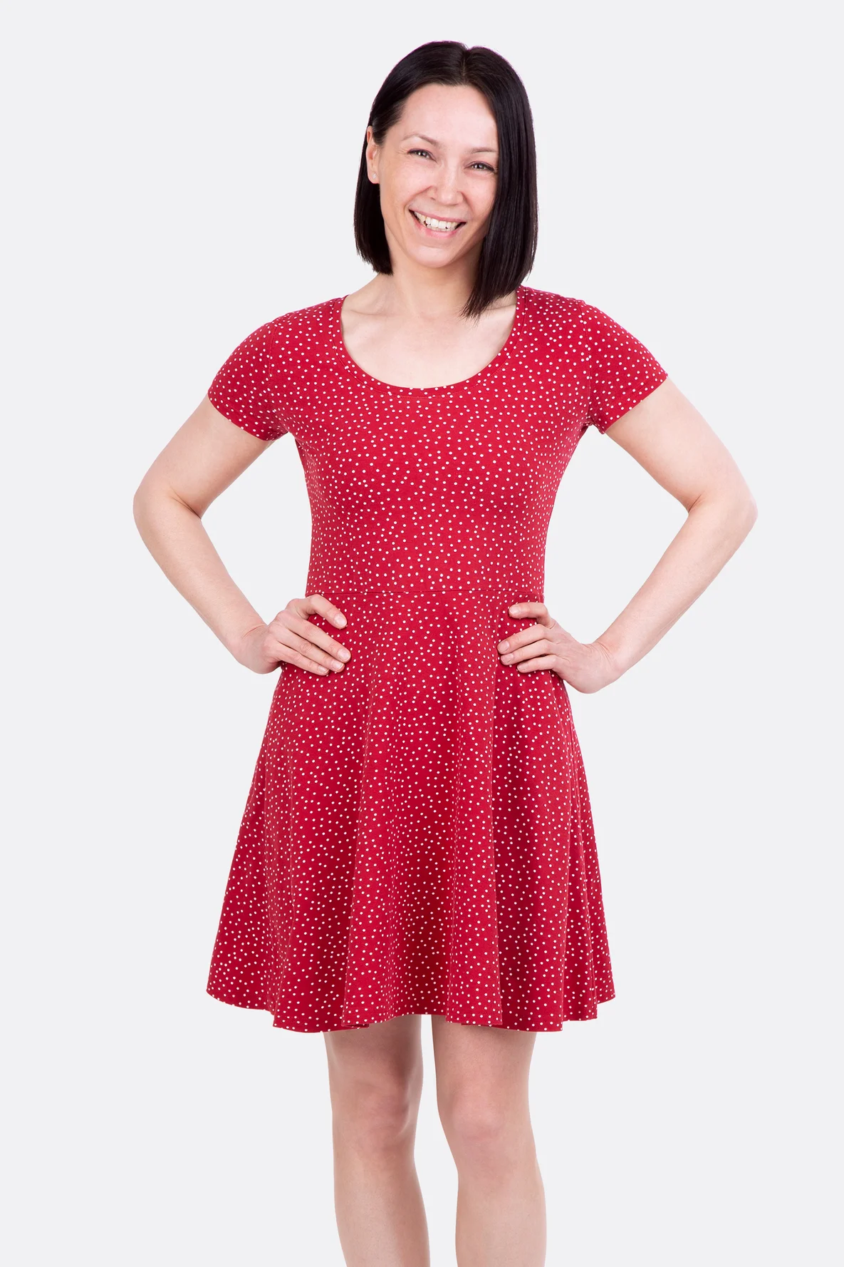 Schnittmuster Jerseykleid Sommerkleid Punkte rot selber nähen