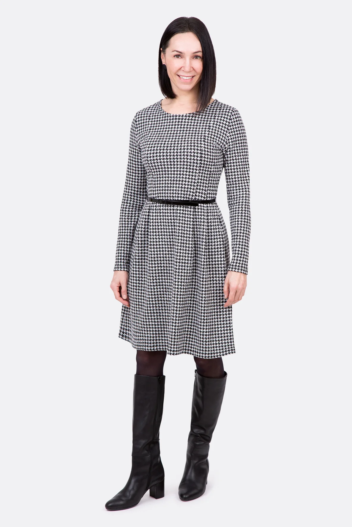 Schnittmuster Damenkleid Eliza mit Hahnentritt Jacquard Jersey