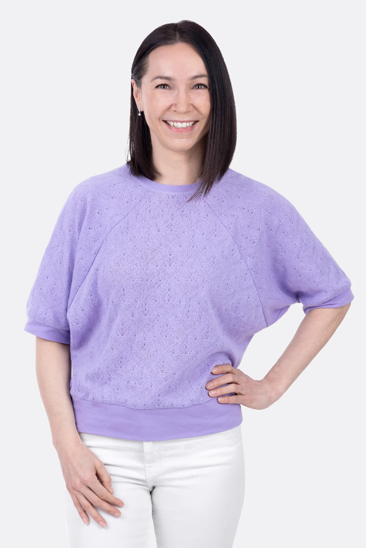Schnittmuster Strickshirt für Frühling flieder nähen