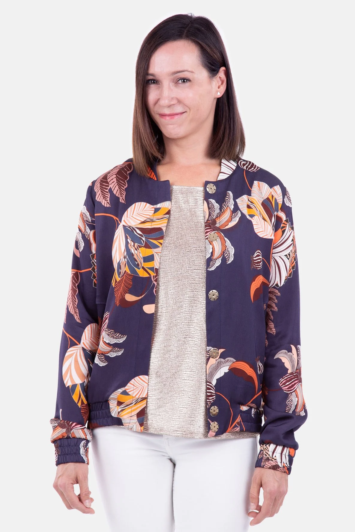 Schnittmuster Blouson Knopfleiste Blumenmuster