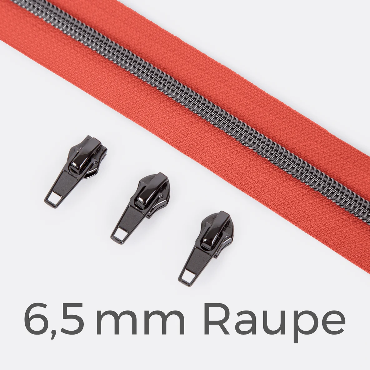 Endlos Reißverschluss gunmetal metallisiert koralle 6,5 mm Raupe