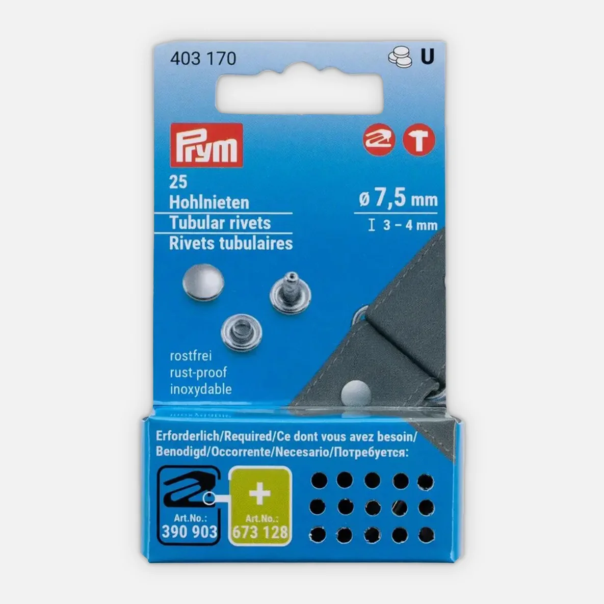 PRYM Hohlnieten  Höhe 3-4mm, Durchmesser 7,5mm silberfarbig