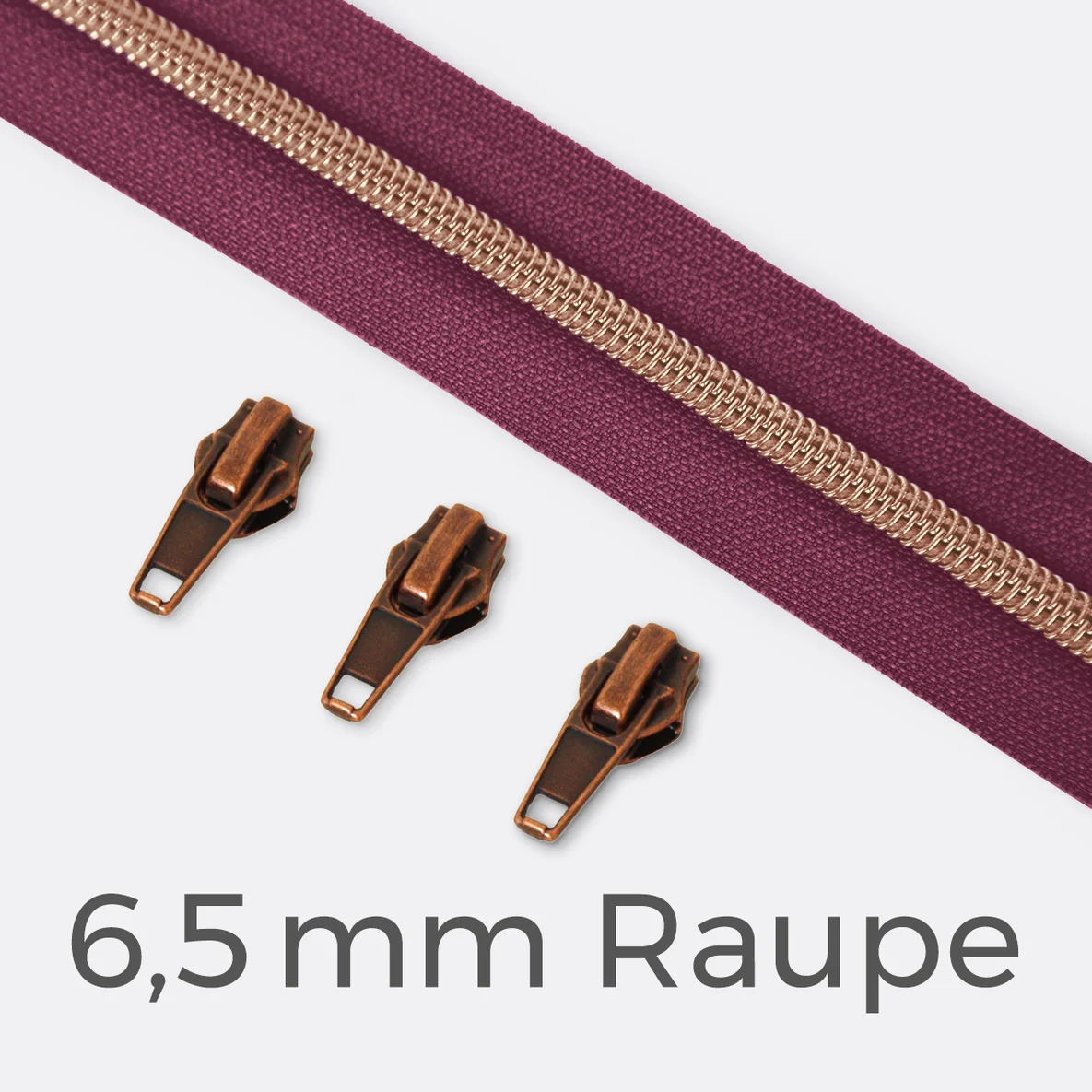 Kupfer Reißverschluss metallisiert 6,5mm dunles AltrosaD285 1m lang