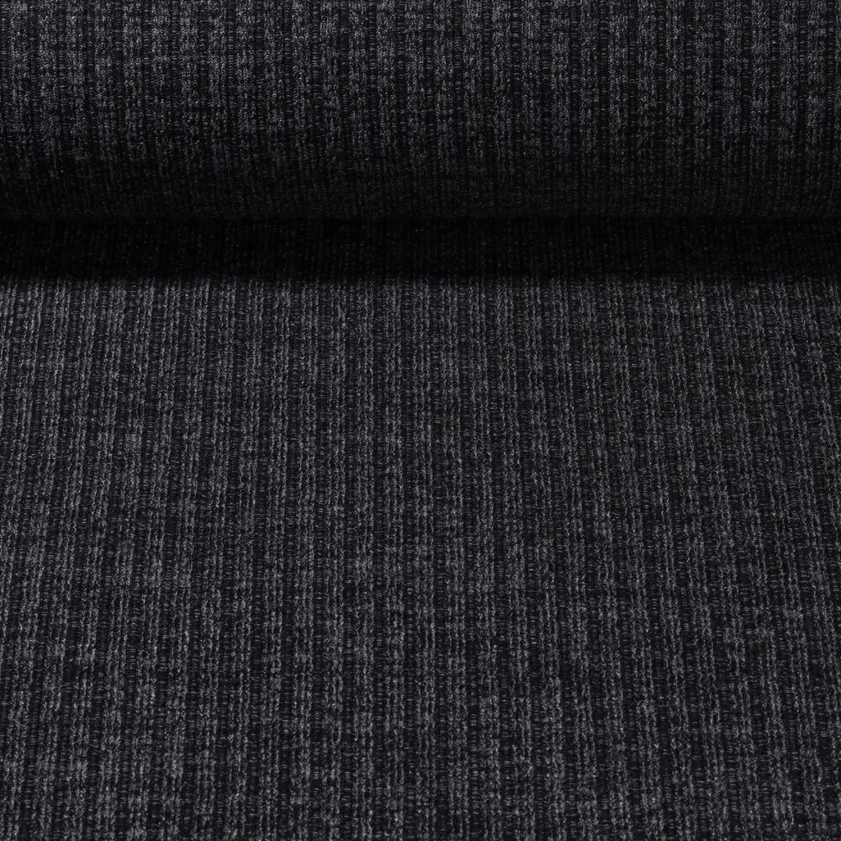 Strickjersey Gerippt Schwarz Melange