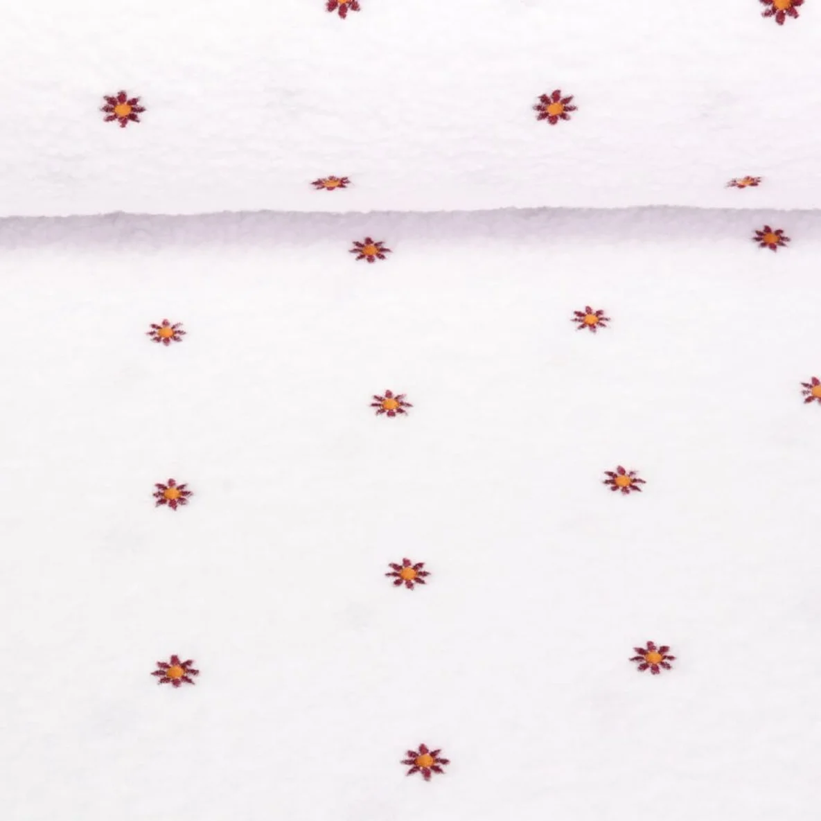 Teddyfleece  Blumen Weiß