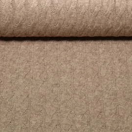 Viskose-Stricksweat Zopfmuster Uni Taupe Melange