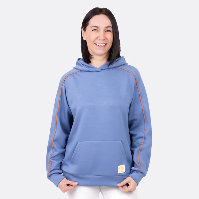 Damen Hoodie Scuba jeansblau mit Paspel nähen Damen Hoodie Scuba jeansblau mit Paspel nähen