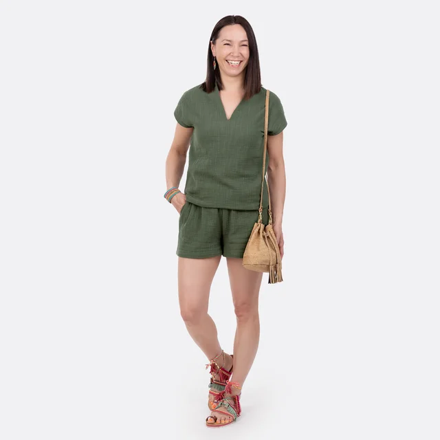 Schnittmuster Shorts Paula Shirt Penny knaki Musselin nähen Schnittmuster Shorts Paula Shirt Penny knaki Musselin nähen